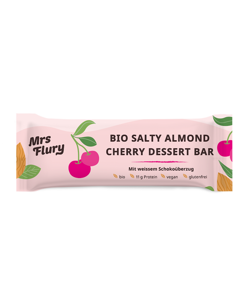Bio Salty Almond Cherry Dessert Bar 23% Protein – 50g veganer Proteinriegel mit Mandeln & Kirschen