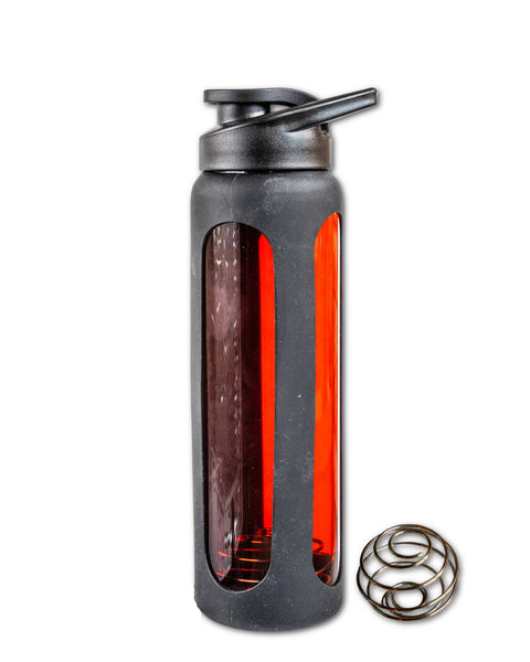 Glas Shaker 700 ml - Trinkflasche aus Glas mit Silikonschutz